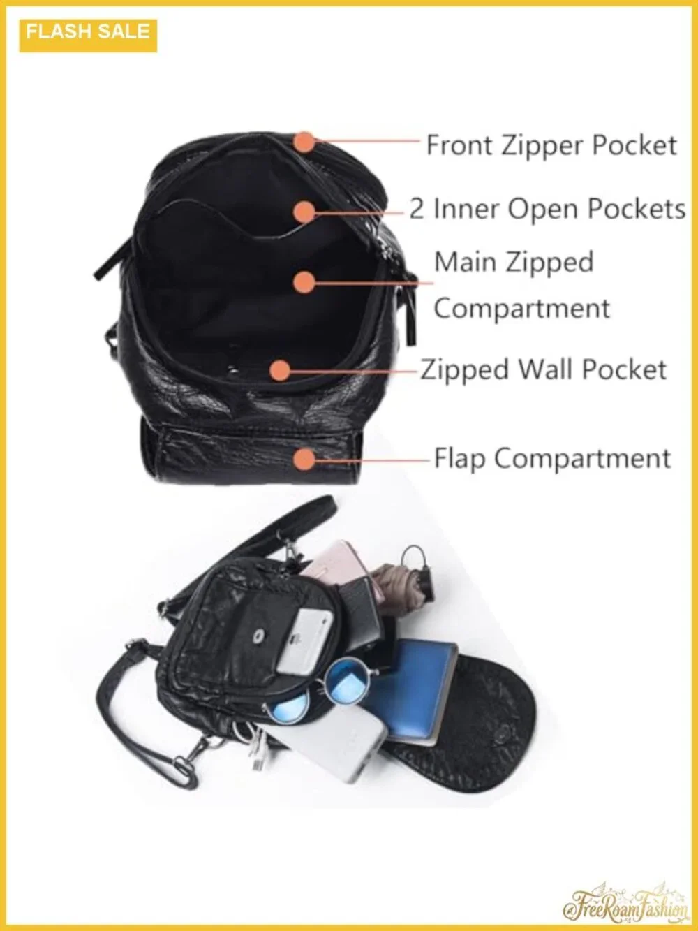 Women's Small Backpack Purse Soft Washed PU Leather Waterproof Mini Daypack
